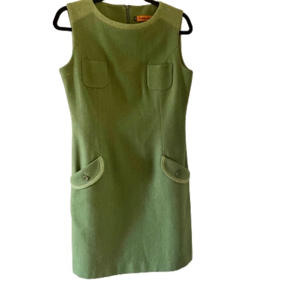 Vintage designer Mod Style Front Pockets jaeyoon jeong wool dress Wool green - Picture 1 of 9